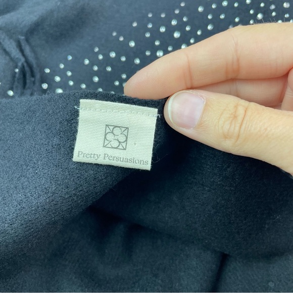 Pretty Persuasions Black Clear Diamond Rhinestone Fringe Scarf Wrap Classic - Picture 2 of 5